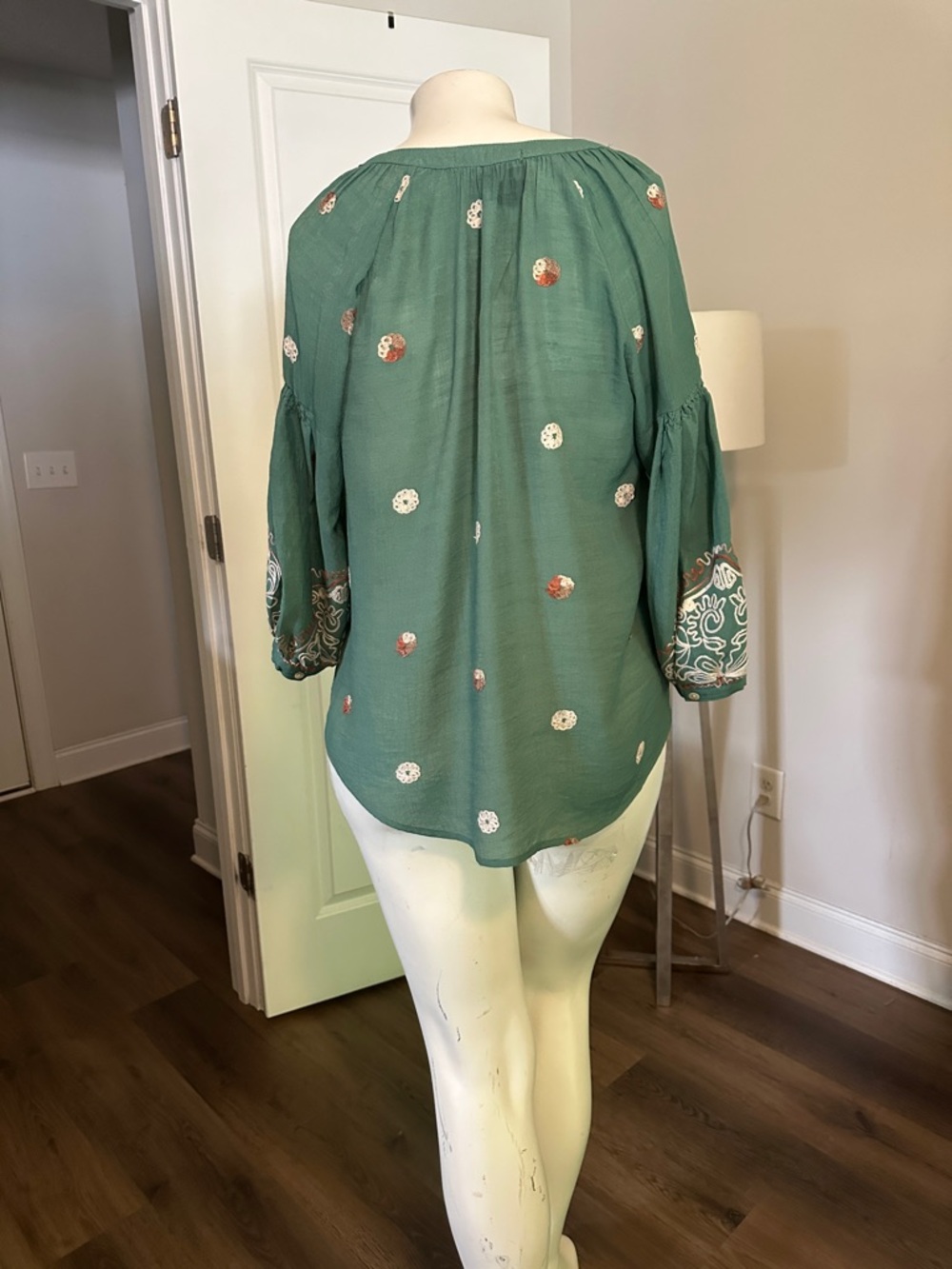 Embroidered Teal-Green Boho Tunic Top - Picture 7 of 17